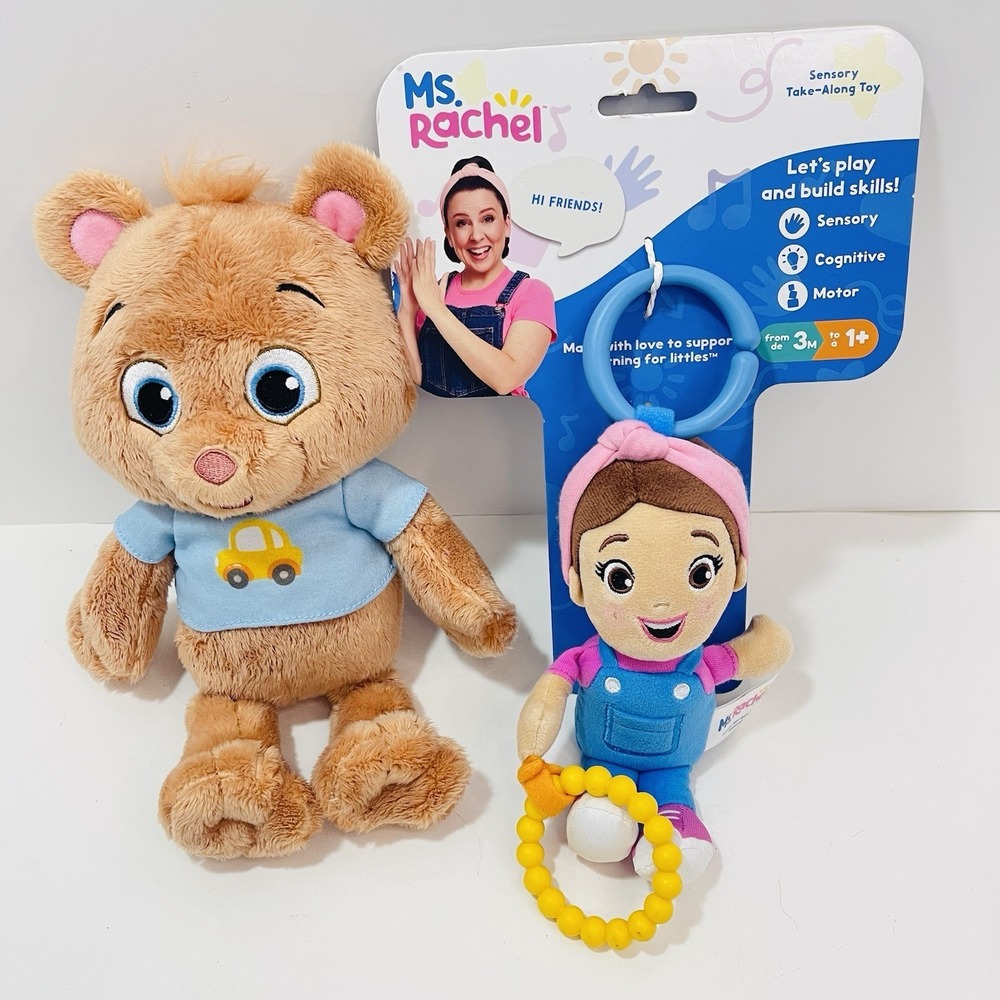 Ms. Rachel Sensory Take Along Doll Plush Clip On & Bean Bear Plush Lot of 2